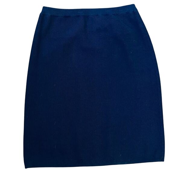 90s Vintage Navy Blue Knit Pencil Skirt Size 6 Straight Midi Elastic Waist Basic - Picture 13 of 14